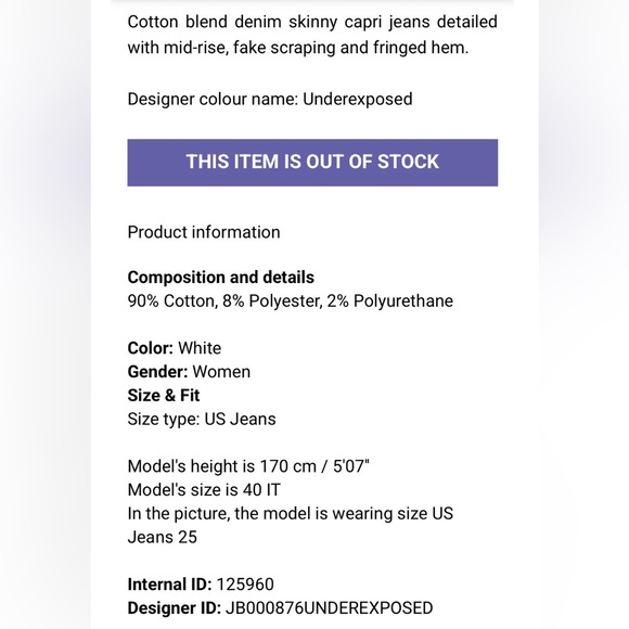 NWT!! J Brand Distressed Mid Rise Skinny Capri Jeans Underexposed Size 24 - Picture 5 of 16